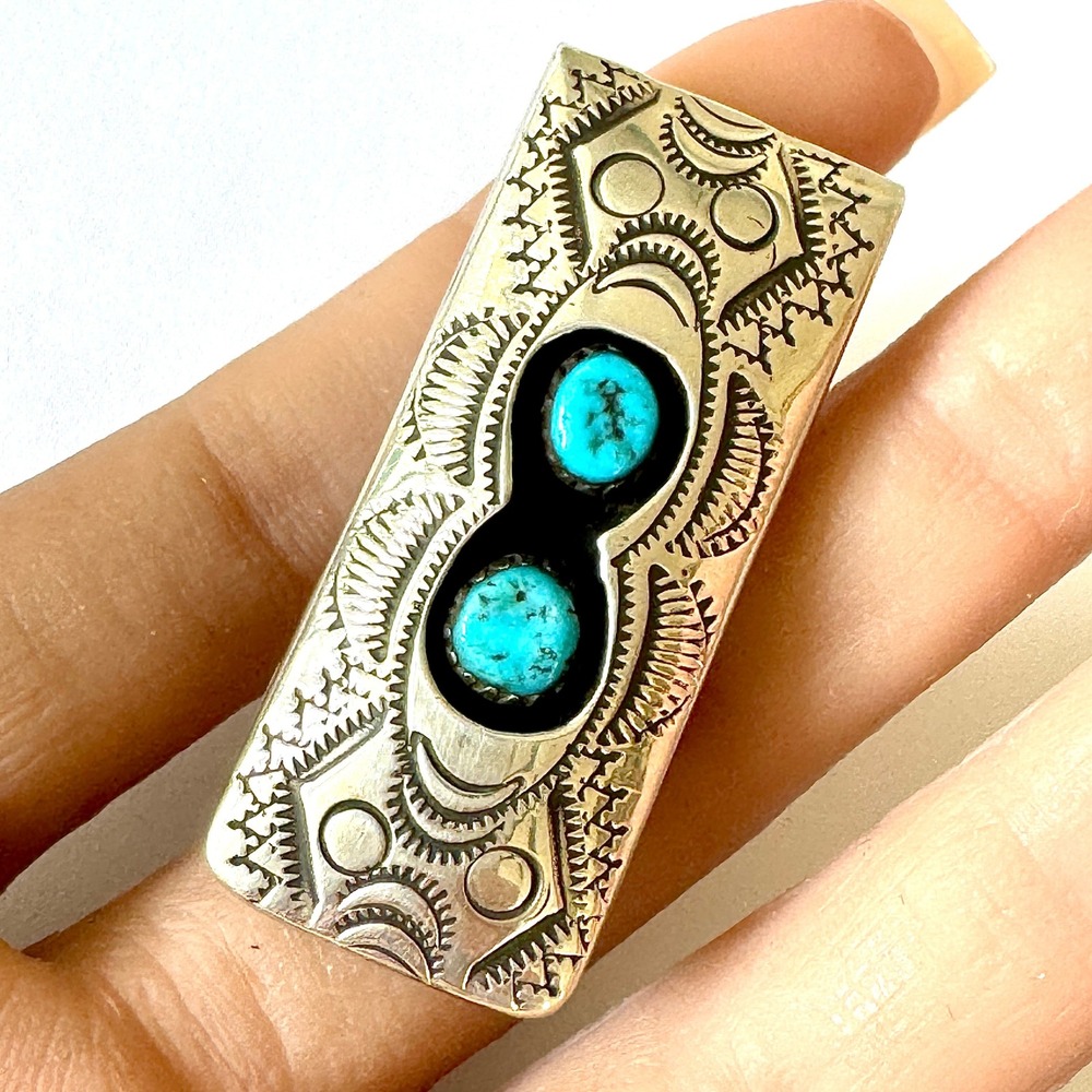 Navajo Turquoise Money Clip Sterling Mens Gift Handmade Skeets Shadowbox Stamped